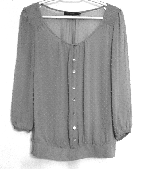 🎁The Limited Gray Sheer Dotted V-neck Top/Blouse - Picture 1 of 9